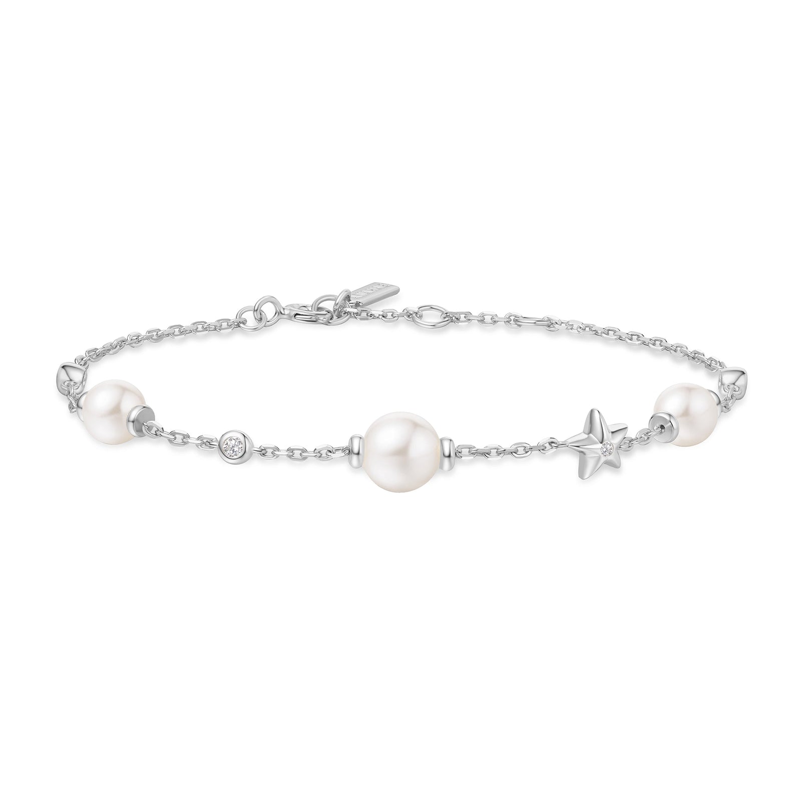 Ania Haie Silver Pearl and Star Station Bracelet - B & S Lyncris Jewellers