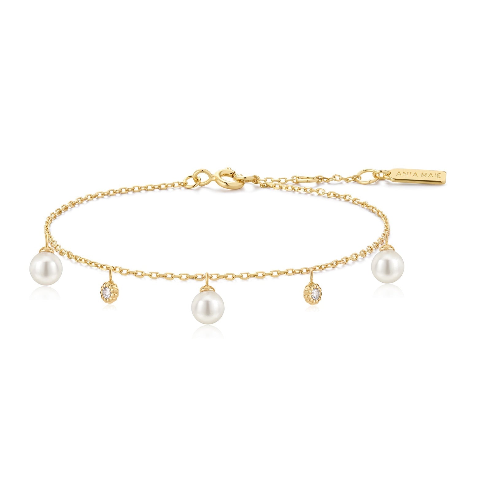 Ania Haie Gold Shell Pearl & Sparkle Drop Station Bracelet - B & S Lyncris Jewellers