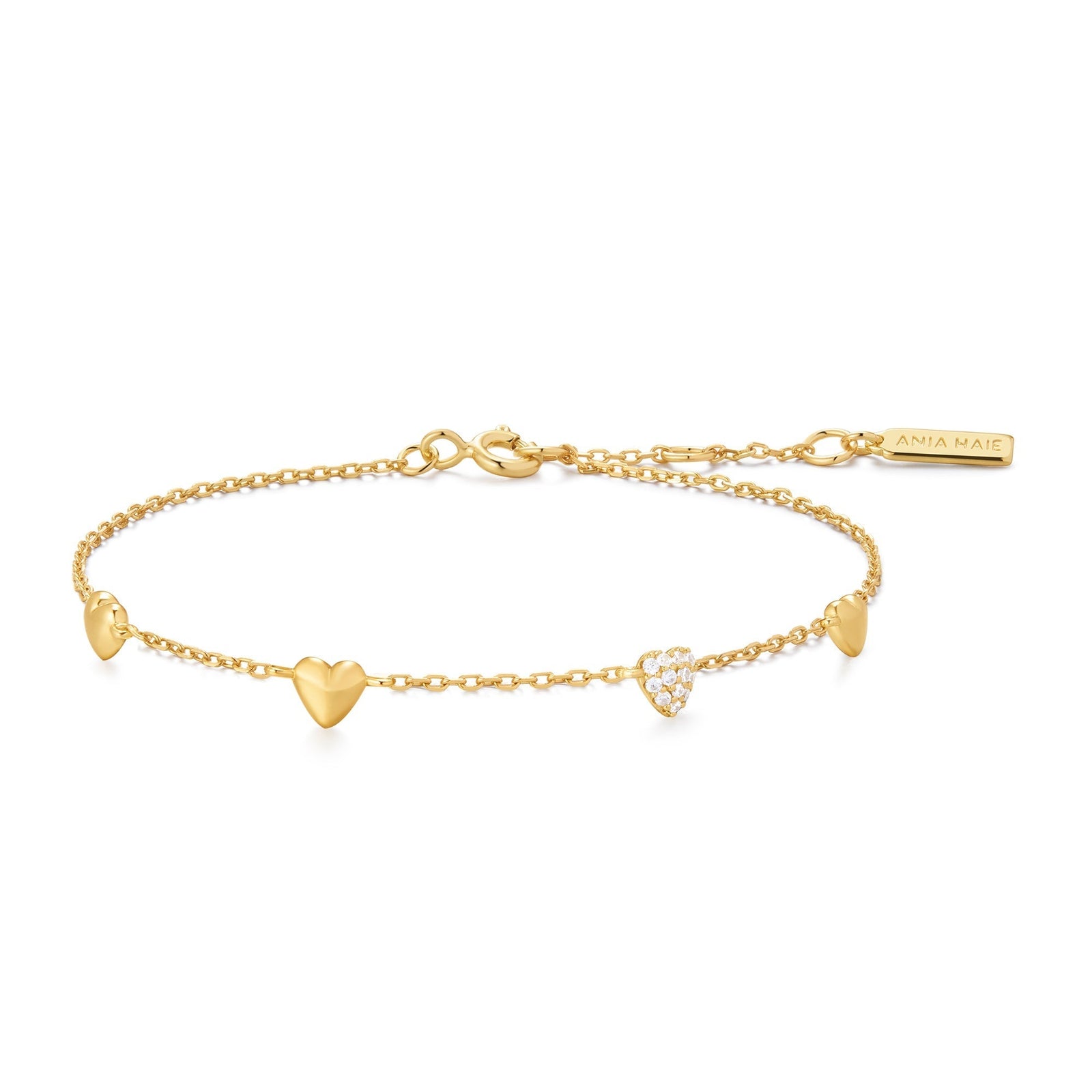 Ania Haie Gold Pave Puffed Heart Station Bracelet - B & S Lyncris Jewellers