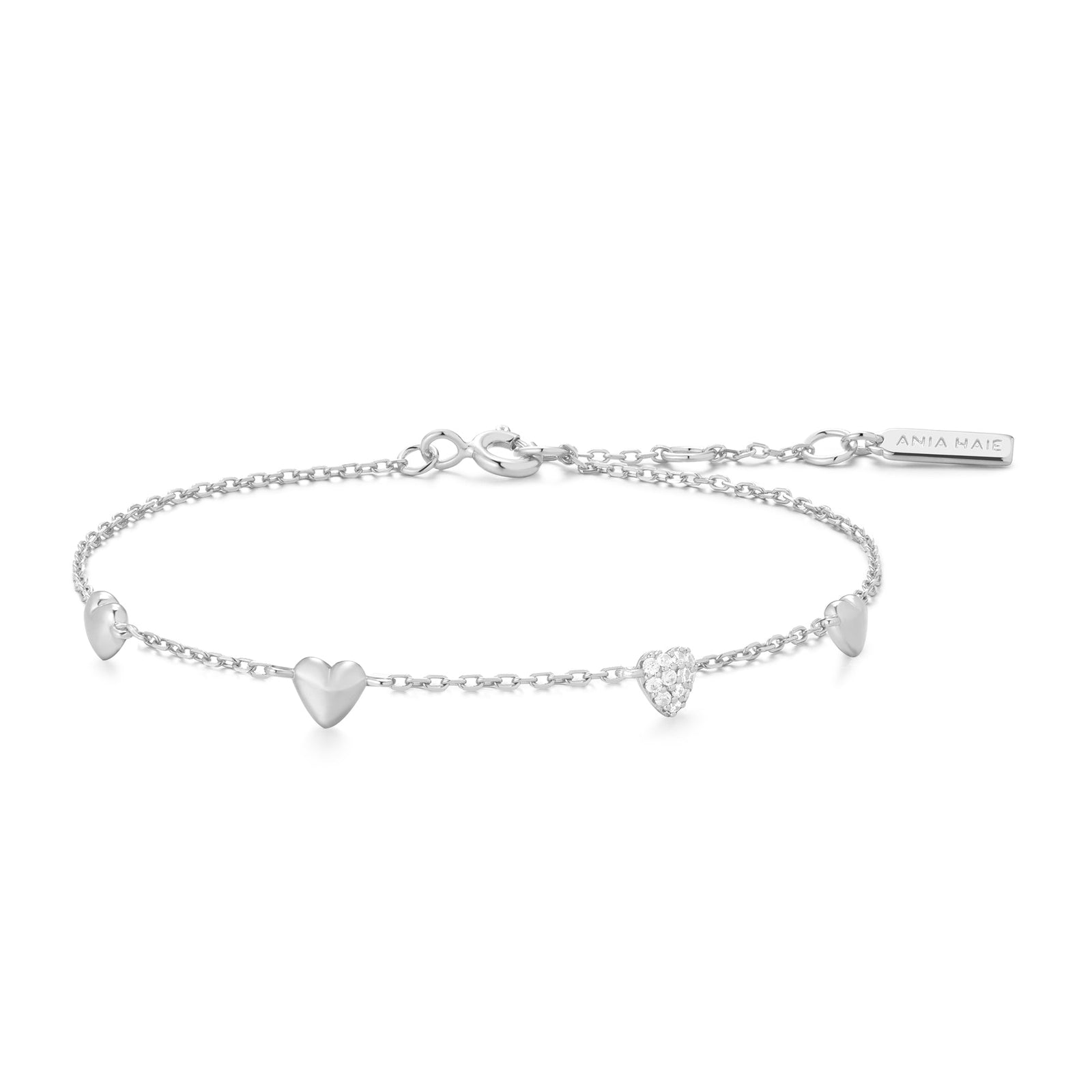 Ania Haie Silver Pave Puffed Heart Station Bracelet - B & S Lyncris Jewellers