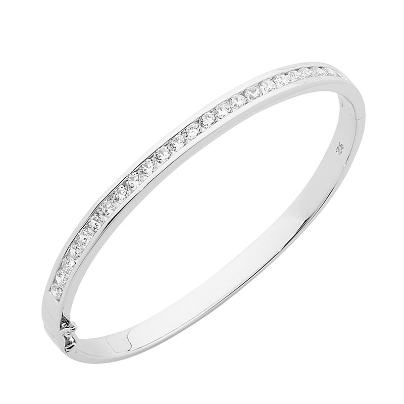Ellani Sterling Silver CZ Channel Set Bangle