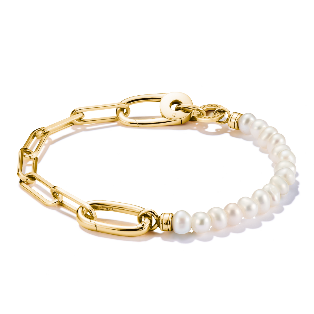 THOMAS SABO Connect Charm Bracelet Paperclip with Pearls Gold