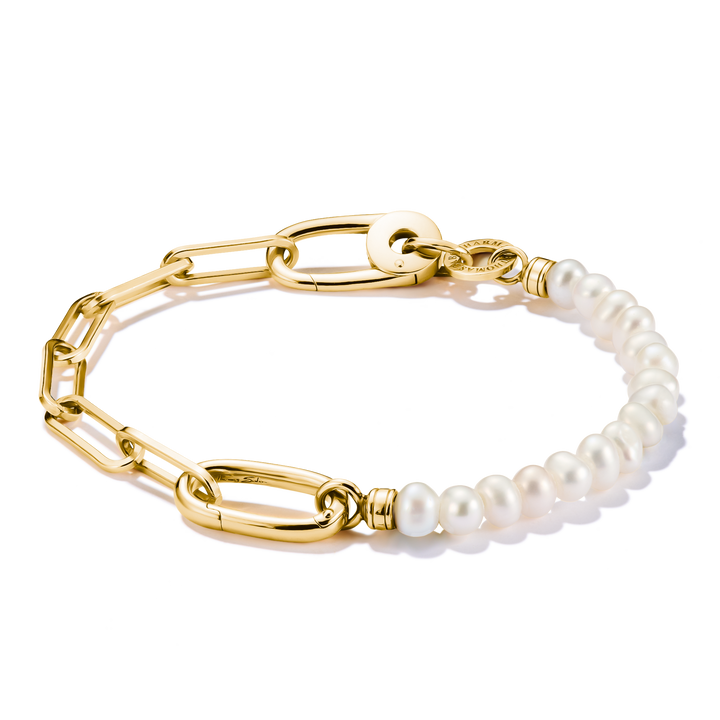 THOMAS SABO Connect Charm Bracelet Paperclip with Pearls Gold