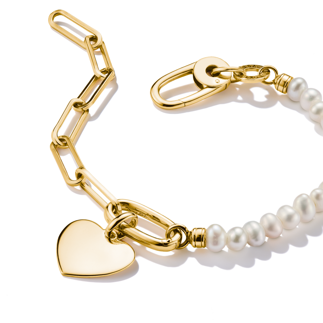 THOMAS SABO Connect Charm Bracelet Paperclip with Pearls Gold