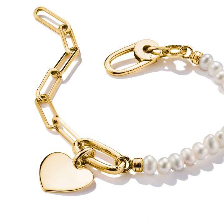 THOMAS SABO Connect Charm Bracelet Paperclip with Pearls Gold