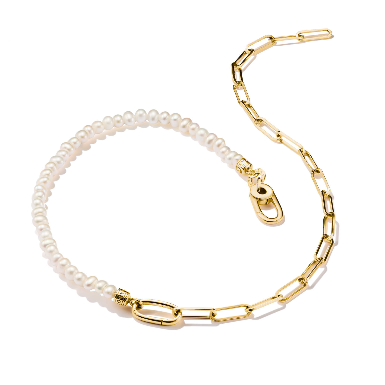 THOMAS SABO Connect Charm Necklace Paperclip with Pearls Gold - B & S Lyncris Jewellers