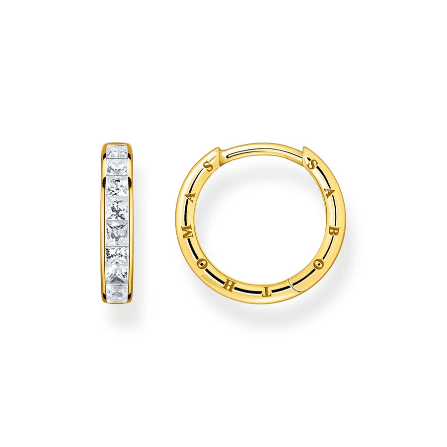 THOMAS SABO Hoop earrings white stones pave gold