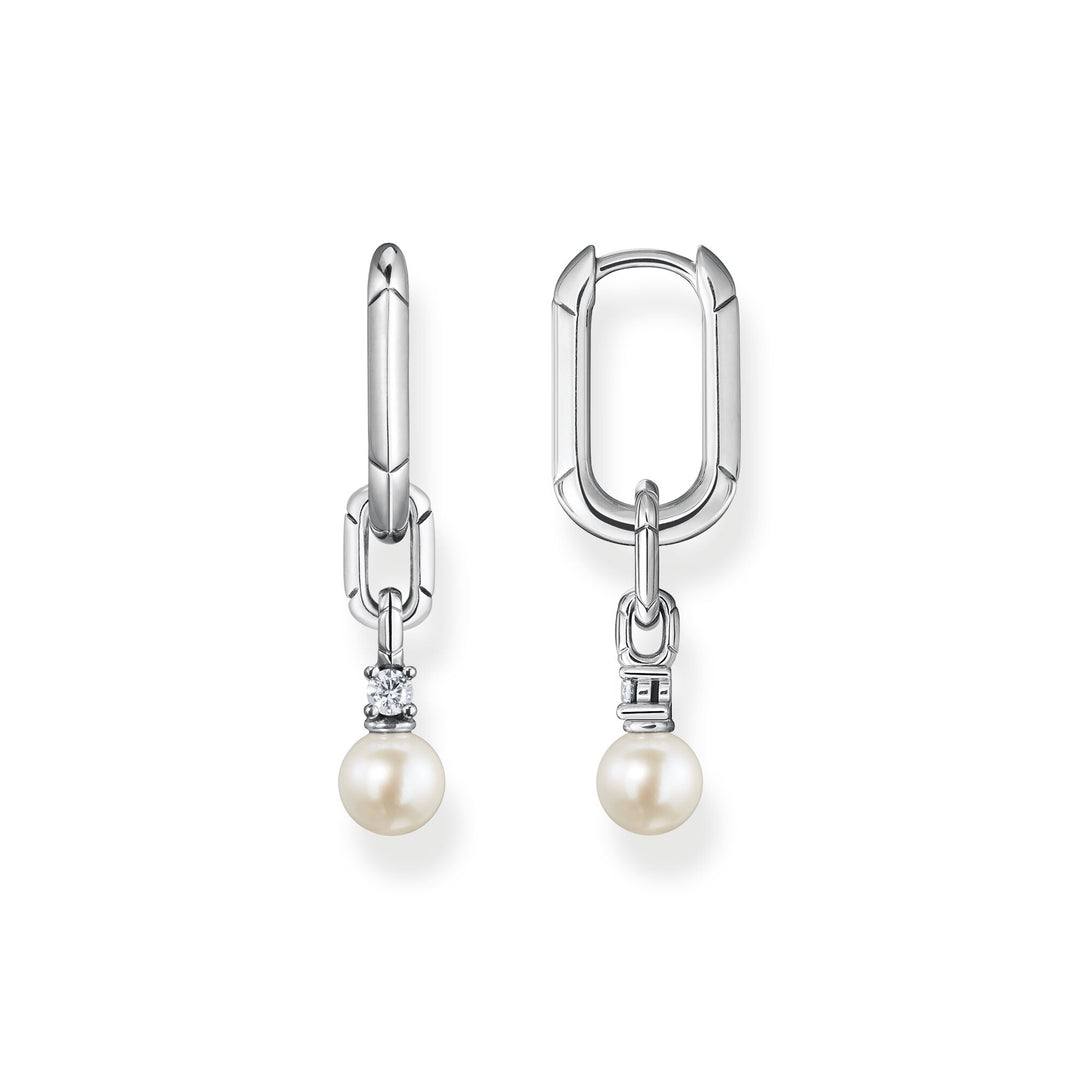 THOMAS SABO Hoop Earrings Links With Pearl Silver