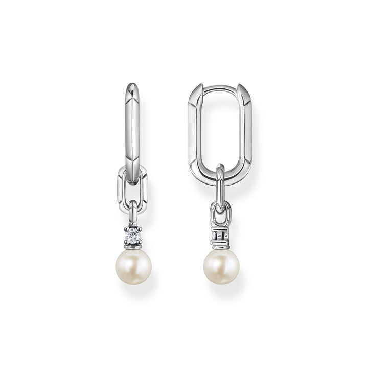 THOMAS SABO Hoop Earrings Links With Pearl Silver