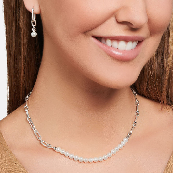 THOMAS SABO Hoop Earrings Links With Pearl Silver