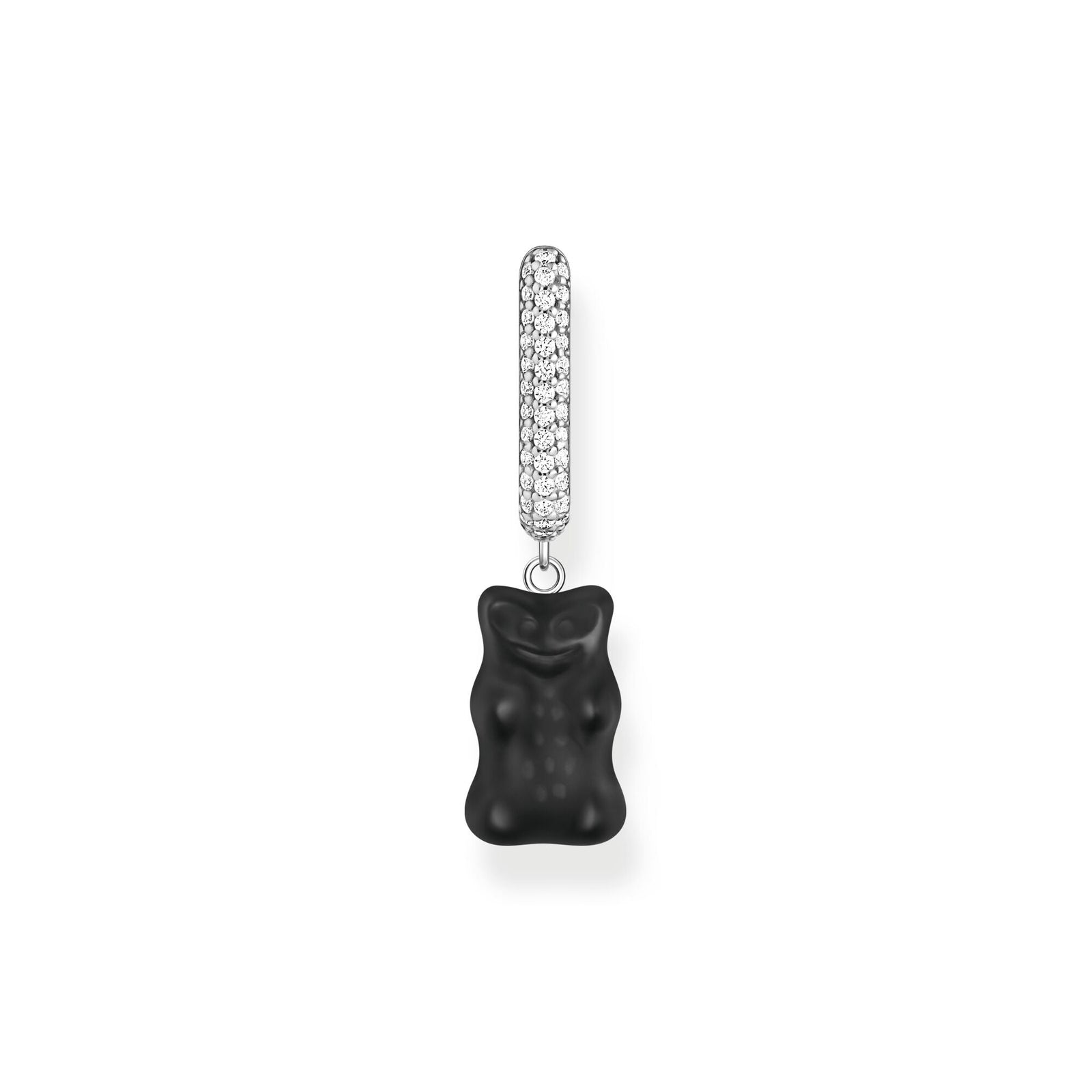 THOMAS SABO Single hoop earring medium sized with black goldbear - B & S Lyncris Jewellers