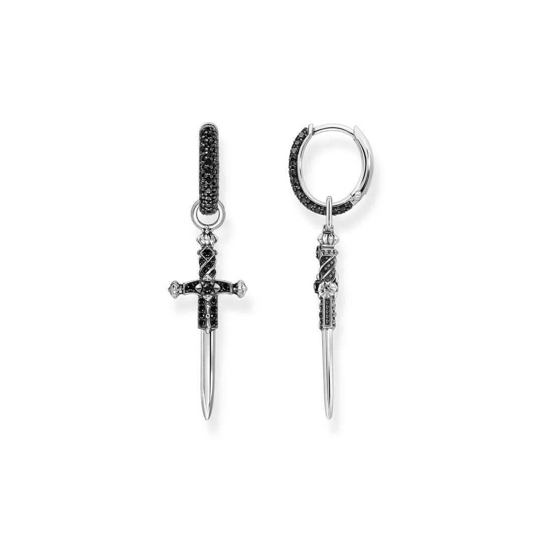 THOMAS SABO Single hoop earring with sword &amp; black stones