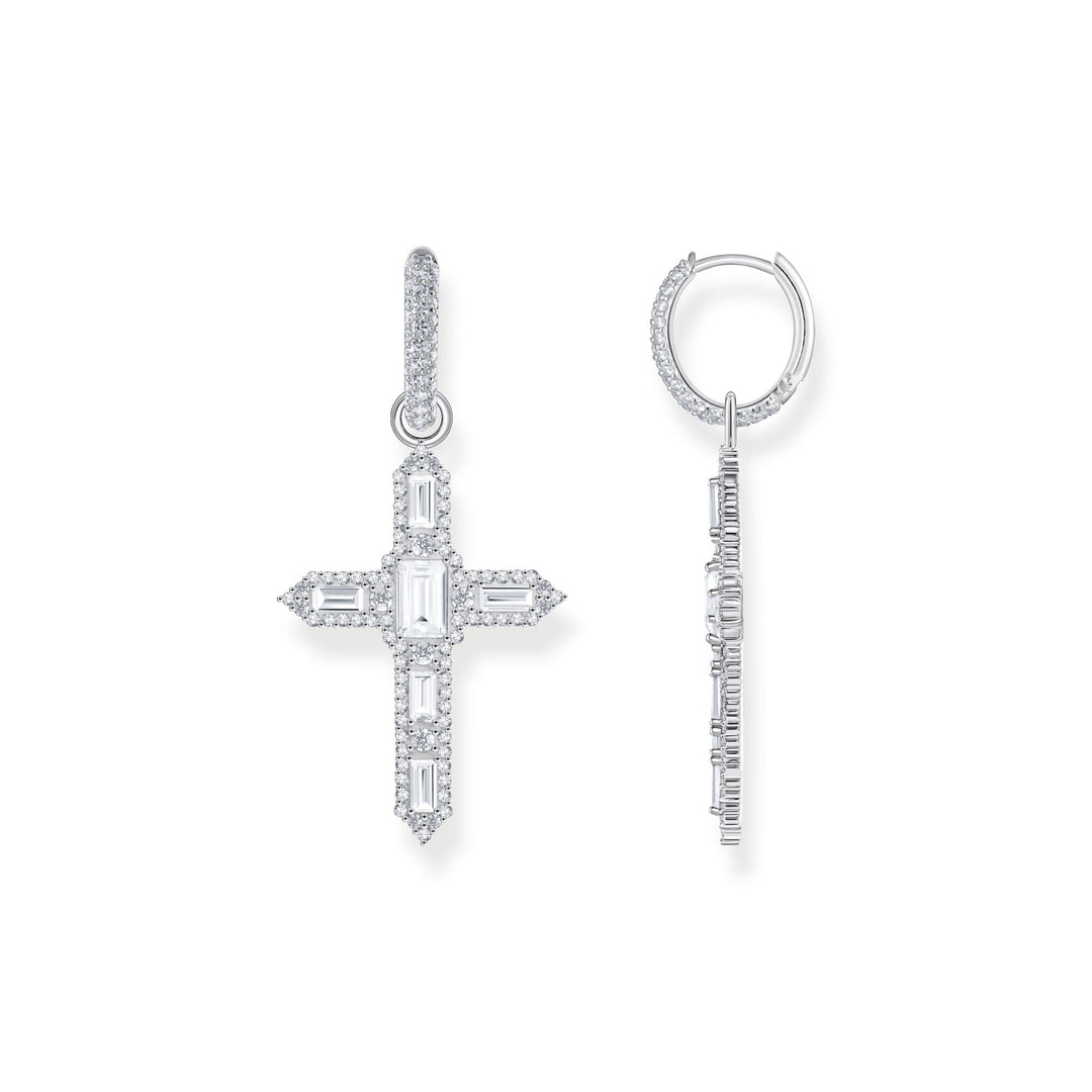 THOMAS SABO Single Cross hoop earring with white zirconia - B &amp; S Lyncris Jewellers