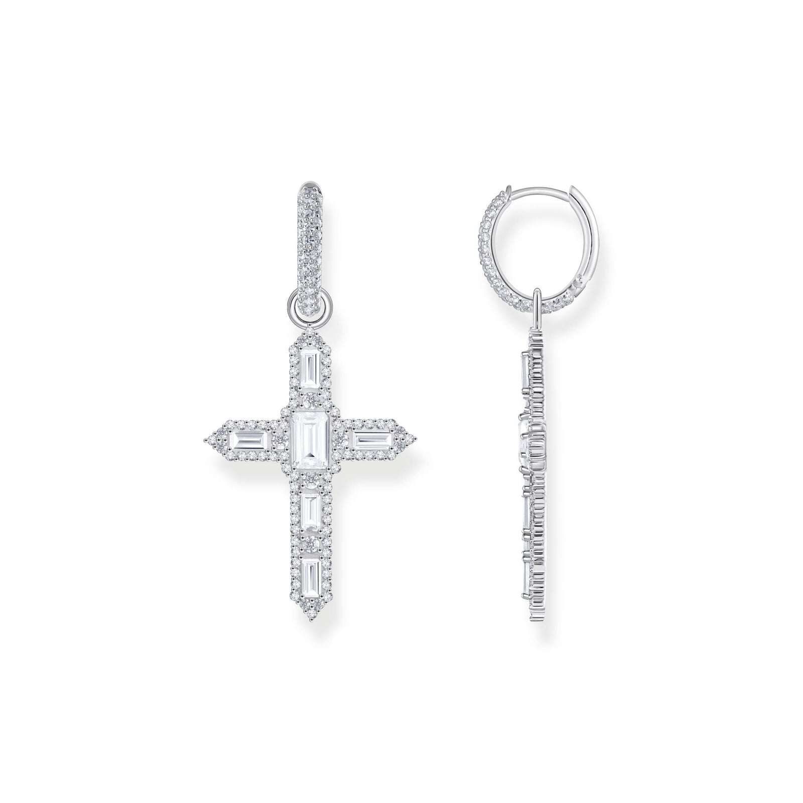 THOMAS SABO Single Cross hoop earring with white zirconia - B & S Lyncris Jewellers