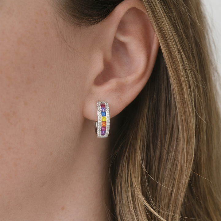 Sterling Silver Colourful CZ Huggie Hoop Earrings