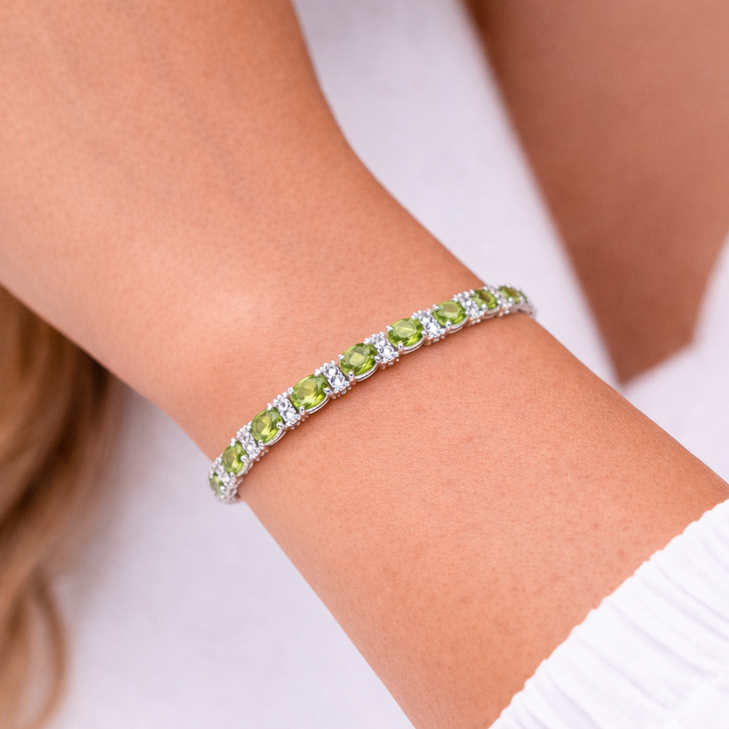 Sterling Silver Oval Peridot CZ Tennis Bracelet