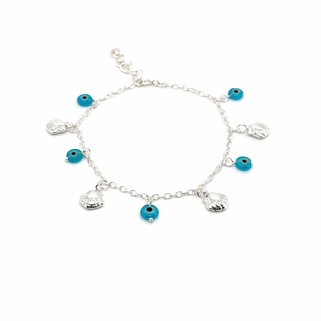 Sterling Silver Nazar Evil Eye Seashell Bracelet