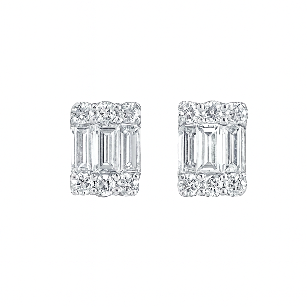 18K White Gold Baguette Diamond Stud Earrings