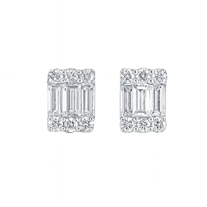 18K White Gold Baguette Diamond Stud Earrings