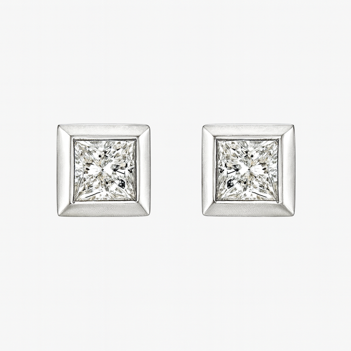 9ct White Gold Bezel Set CZ Square Stud Earrings