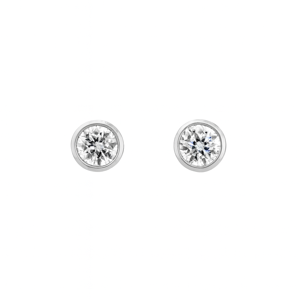 9ct White Gold Bezel Set Diamond Stud Earrings