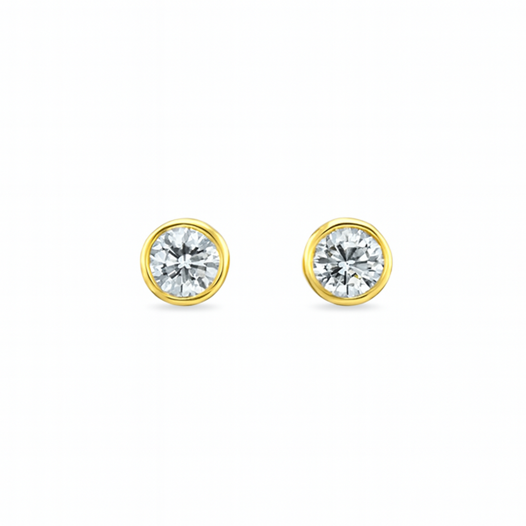 9ct Yellow Gold Bezel Set Diamond Stud Earrings