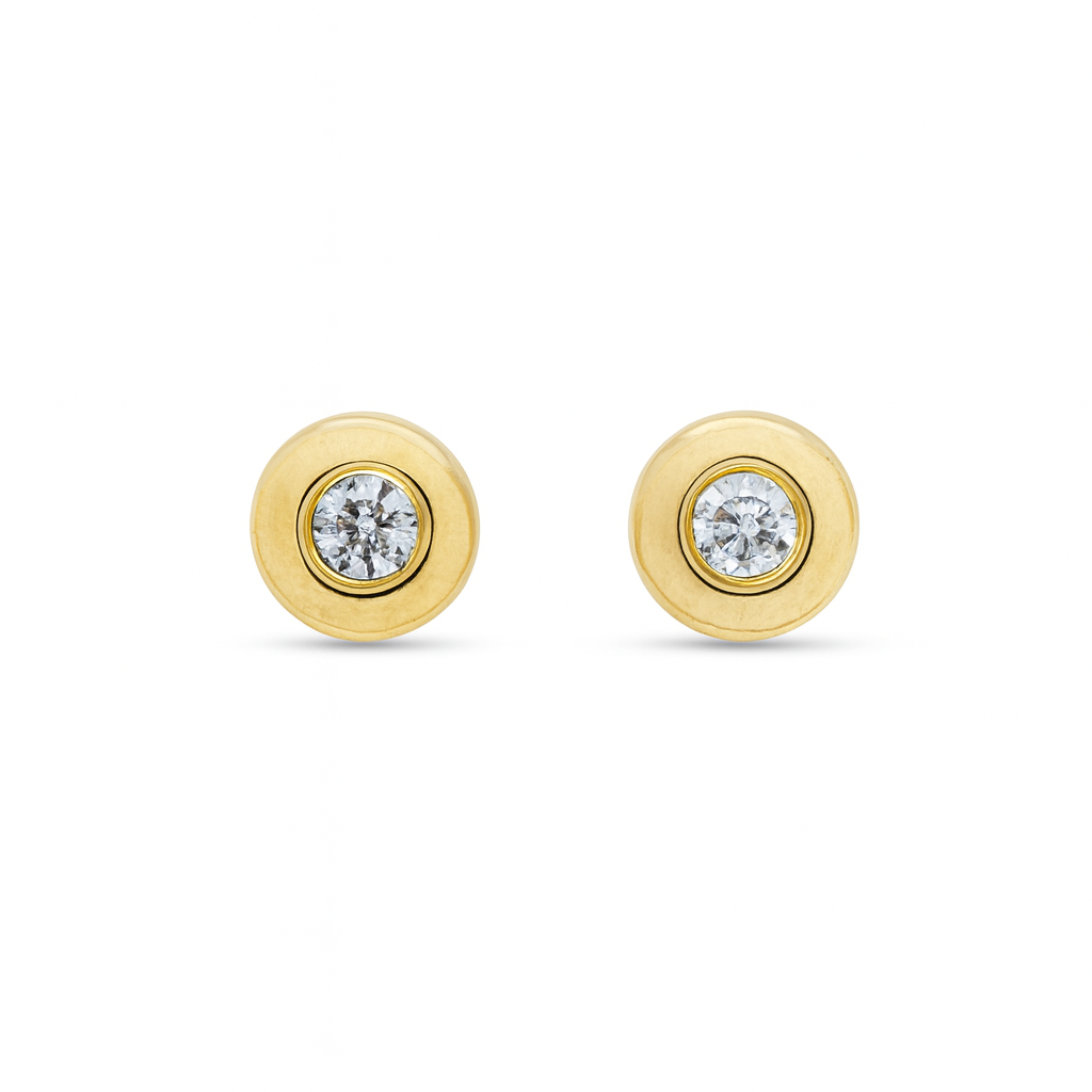 9ct Yellow Gold Bezel Set Diamond Stud Earrings