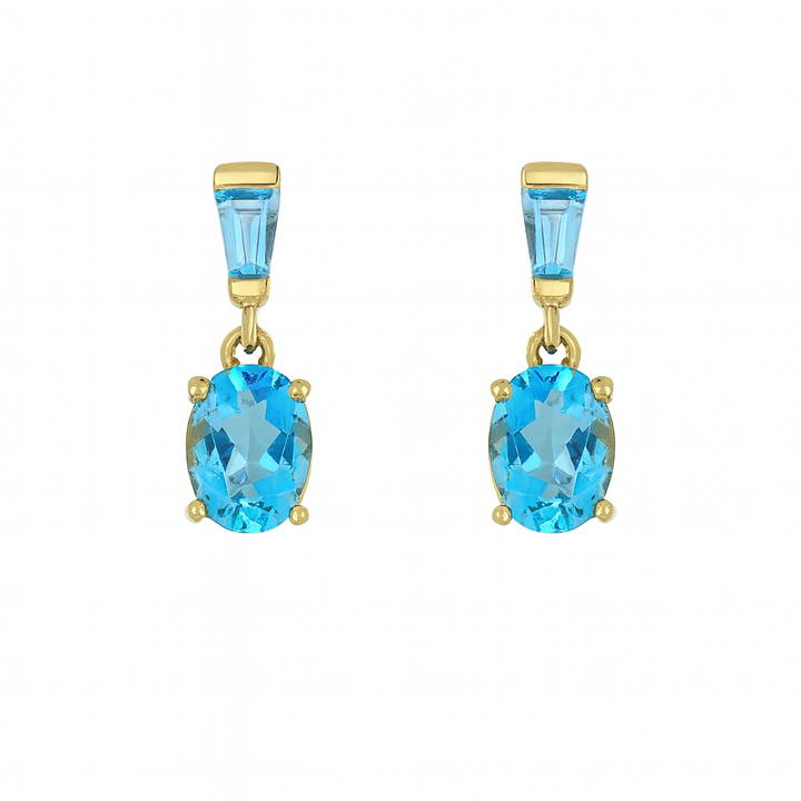 9ct Yellow Gold Blue Topaz Drop Stud Earrings