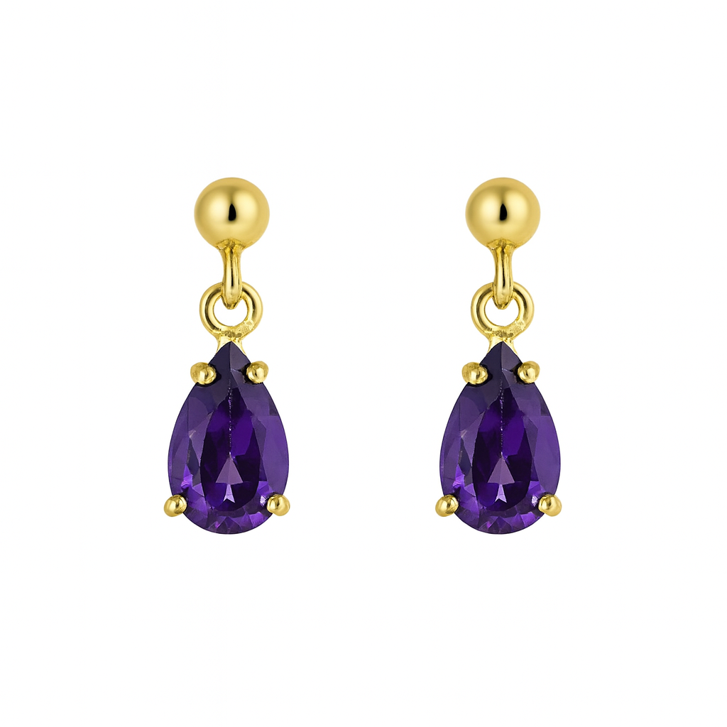 9ct Yellow Gold Amethyst Drop Stud Earrings - B & S Lyncris Jewellers