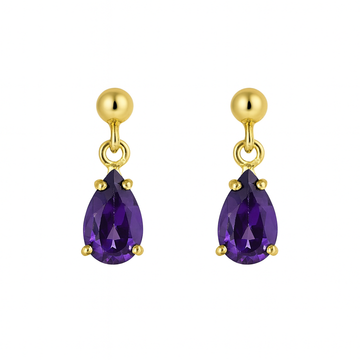 9ct Yellow Gold Amethyst Drop Stud Earrings