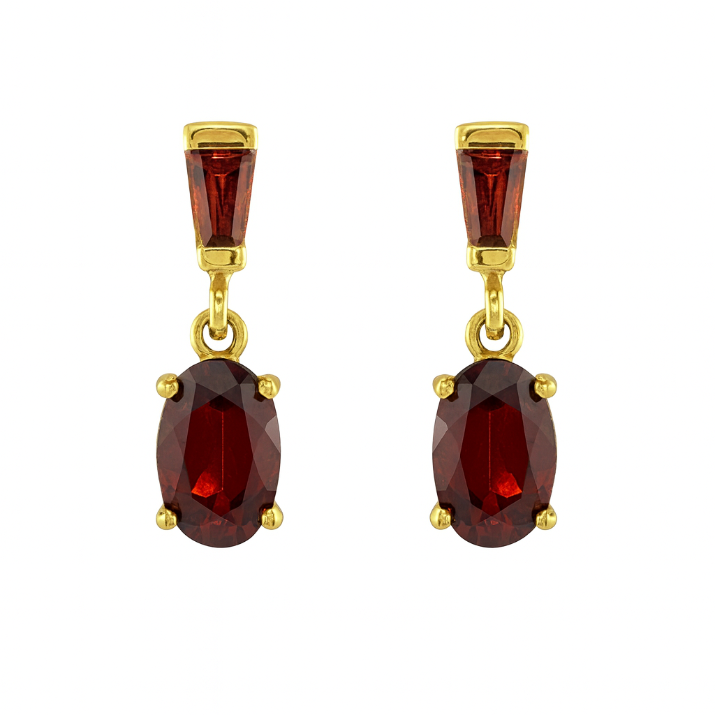 9ct Yellow Gold Garnet Drop Stud Earrings