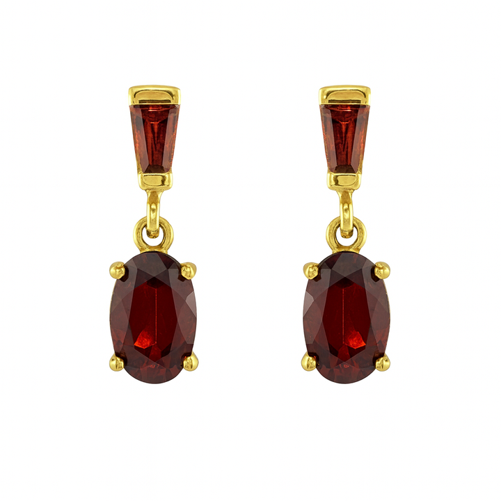 9ct Yellow Gold Garnet Drop Stud Earrings