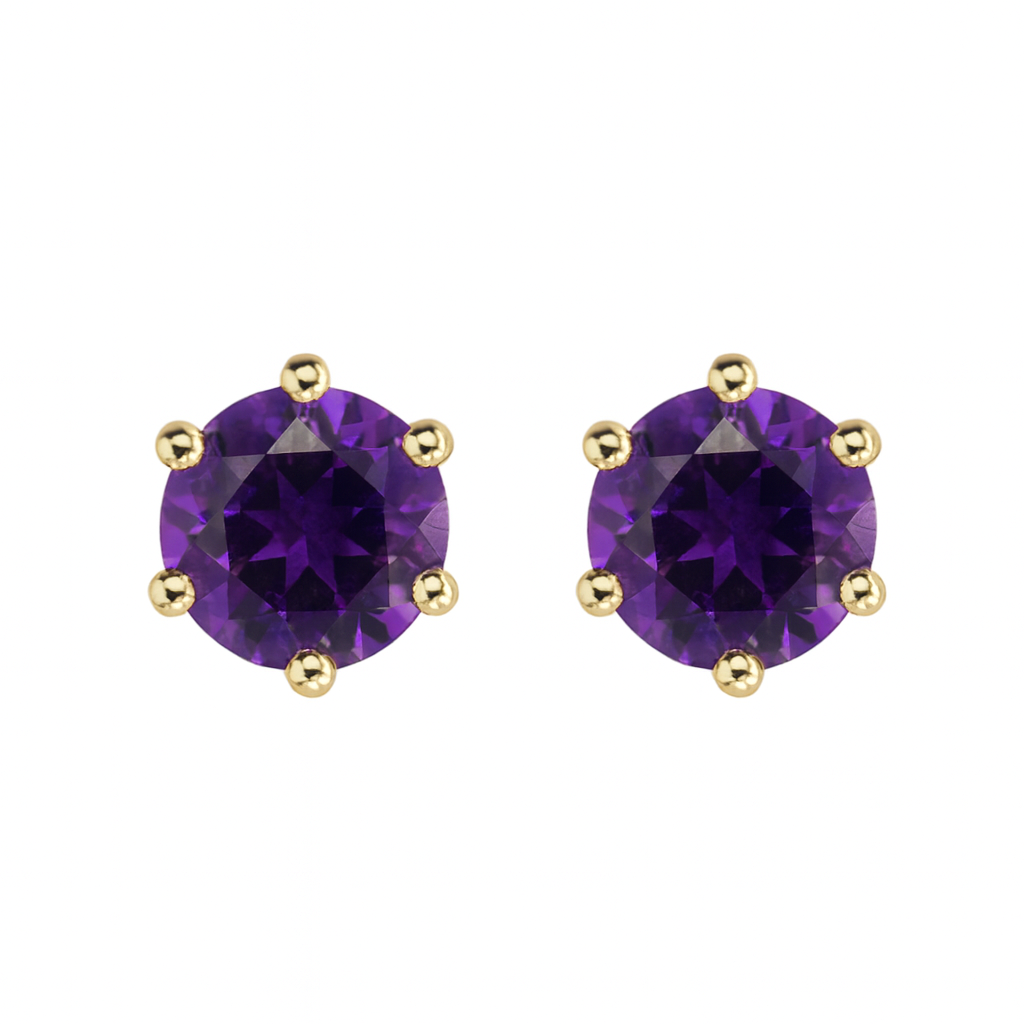 9ct Yellow Gold Amethyst Stud Earrings
