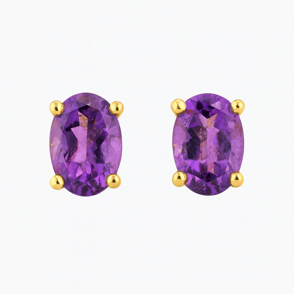 9K Yellow Gold Oval Amethyst Stud Earrings