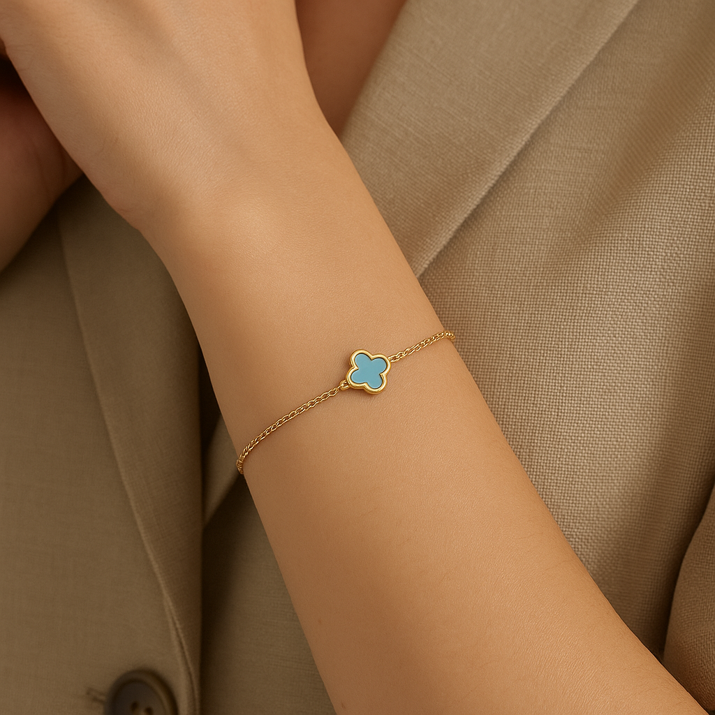 9k Yellow Gold Blue Turquoise Flower Bracelet