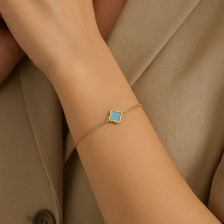 9k Yellow Gold Blue Turquoise Flower Bracelet