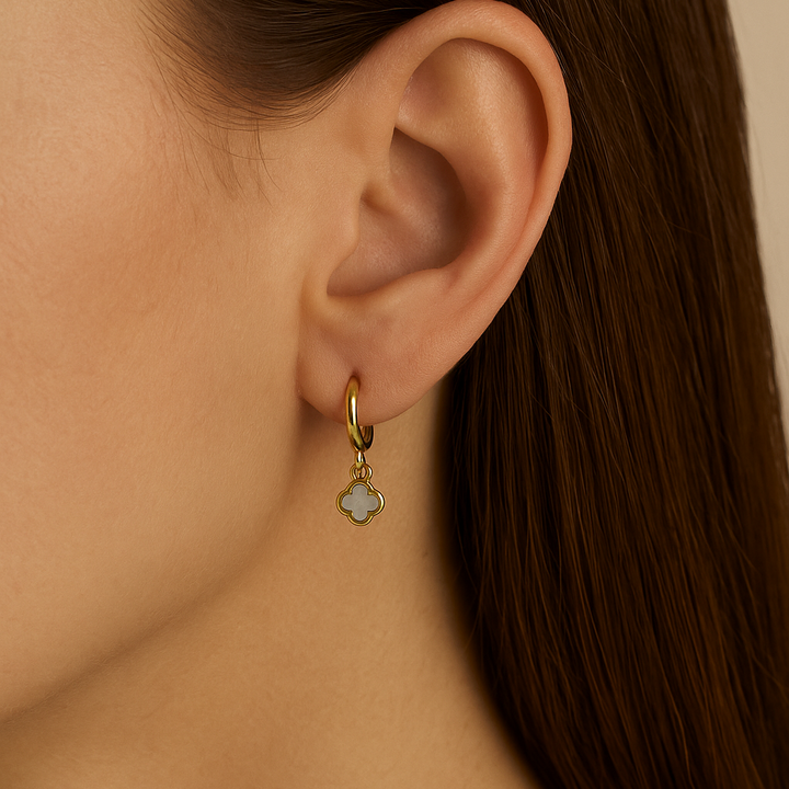 9k Yellow Gold Mother of Pearl Flower Earrings