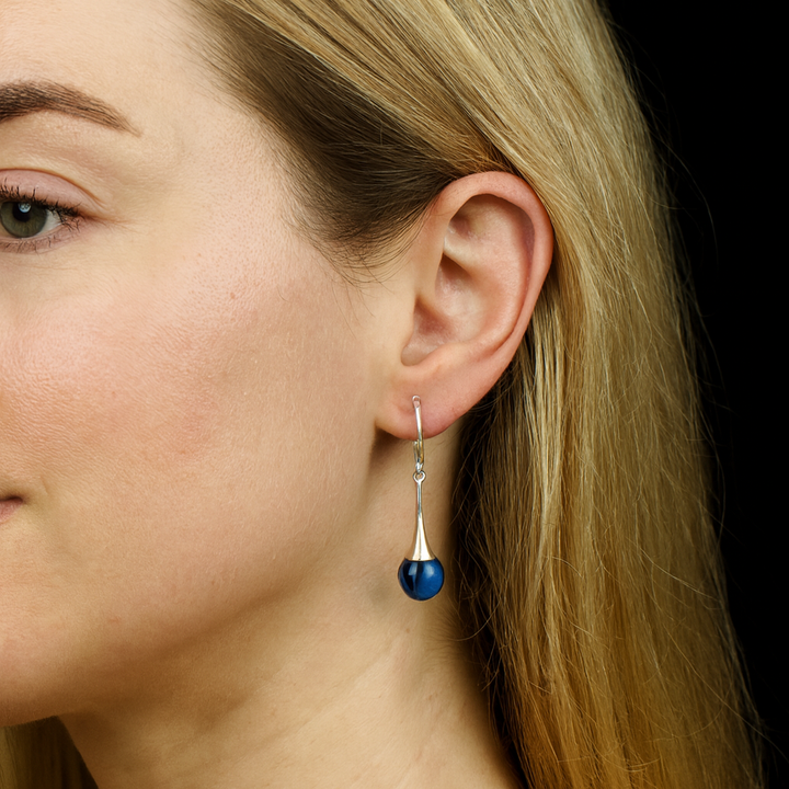 Sterling Silver Baltic Amber Blue Drop Ball Earrings