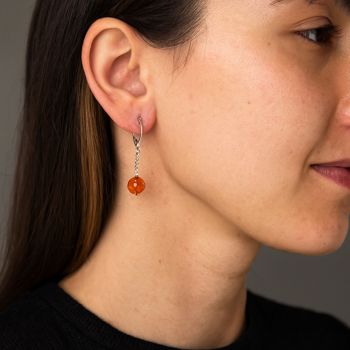 Sterling Silver Baltic Amber Drop Faceted Ball Earrings