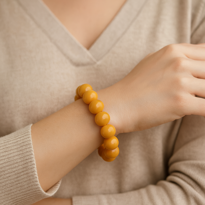 Baltic Amber Yellow Beaded Stretch Bracelet