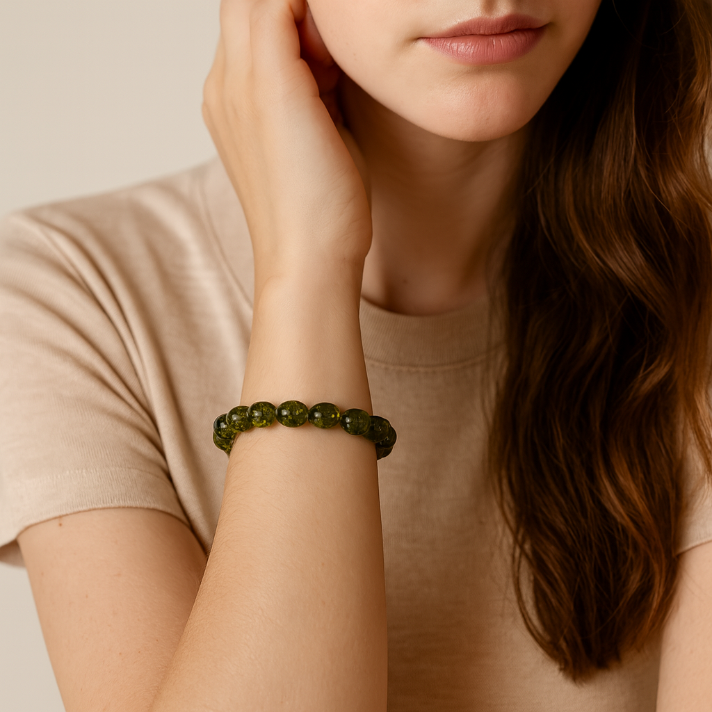 Baltic Amber Green Beaded Stretch Bracelet