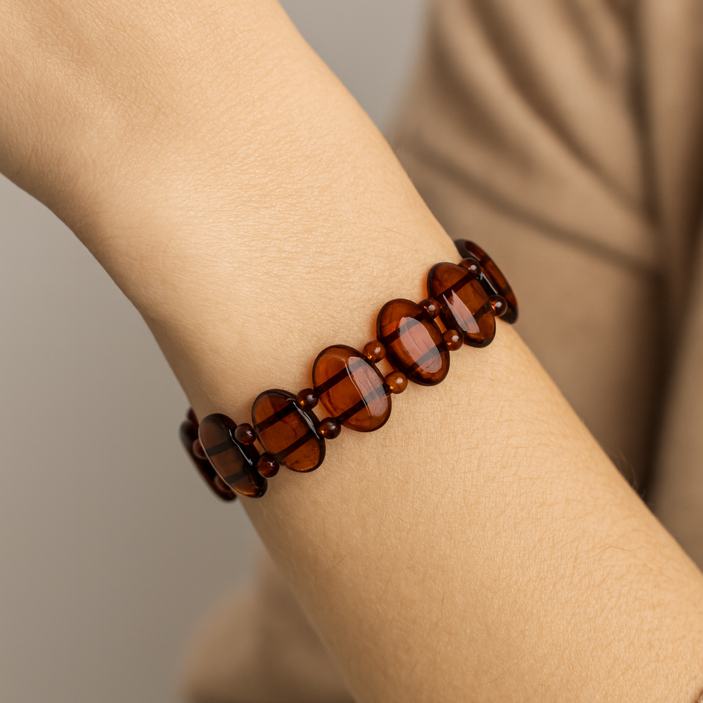Baltic Amber Fancy Oval Stretch Bracelet