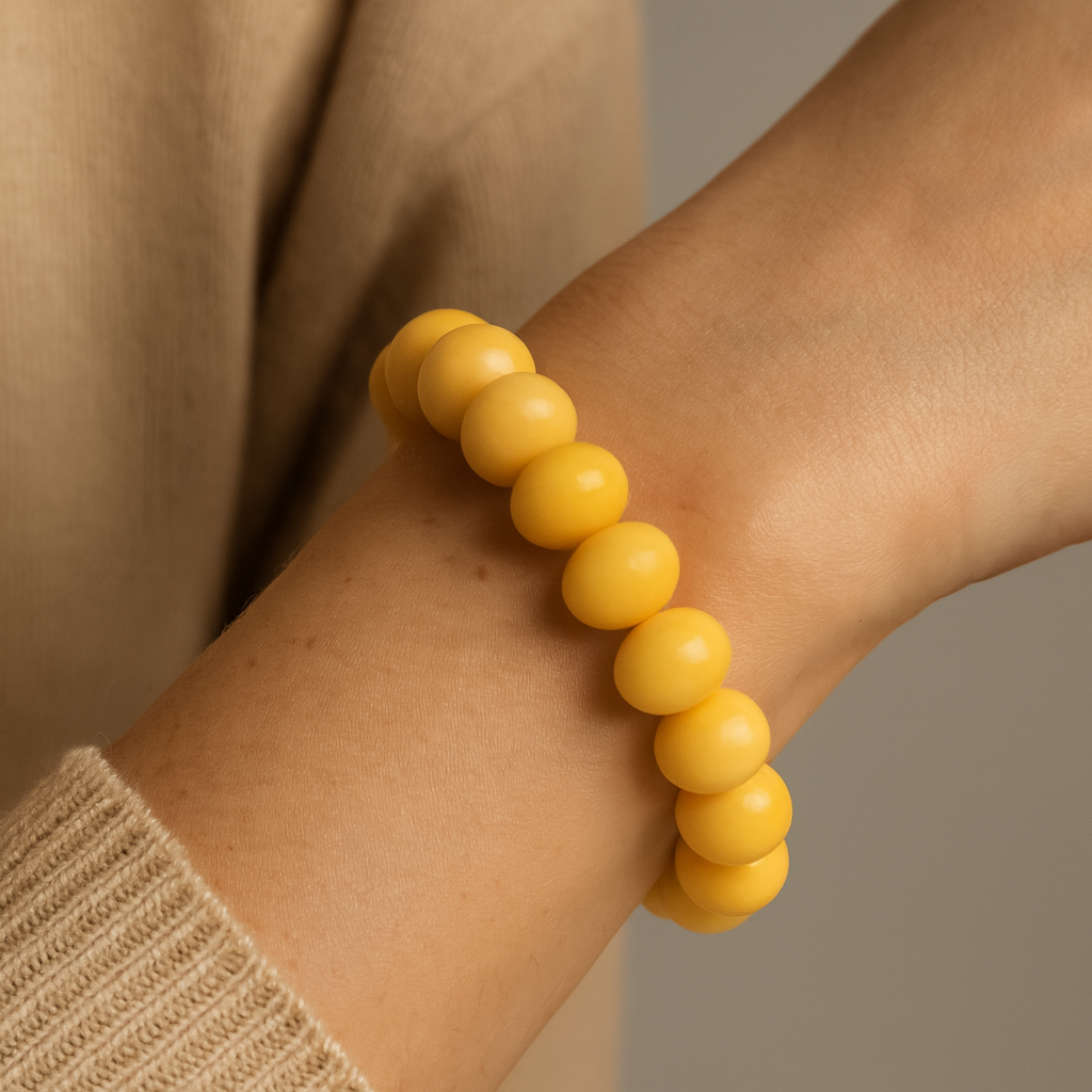 Baltic Amber Yellow Beaded Stretch Bracelet
