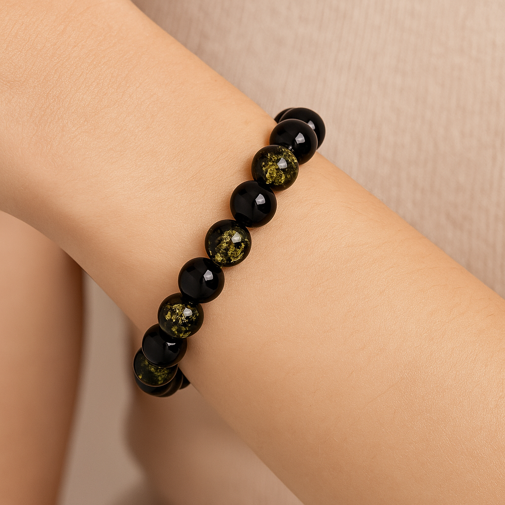 Baltic Amber Green Beaded Stretch Bracelet