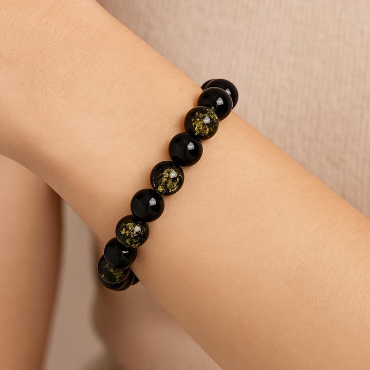 Baltic Amber Green Beaded Stretch Bracelet