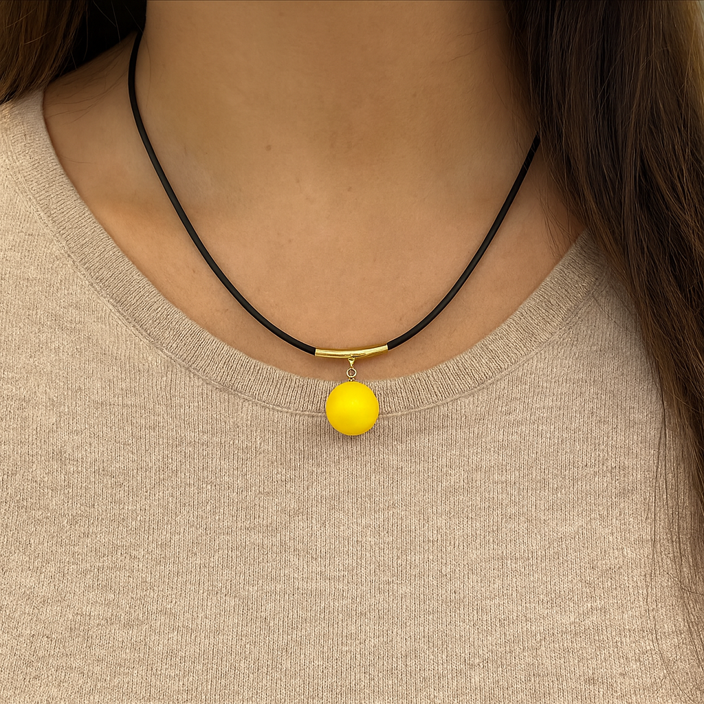 Baltic Amber Yellow On Black Cord Necklace
