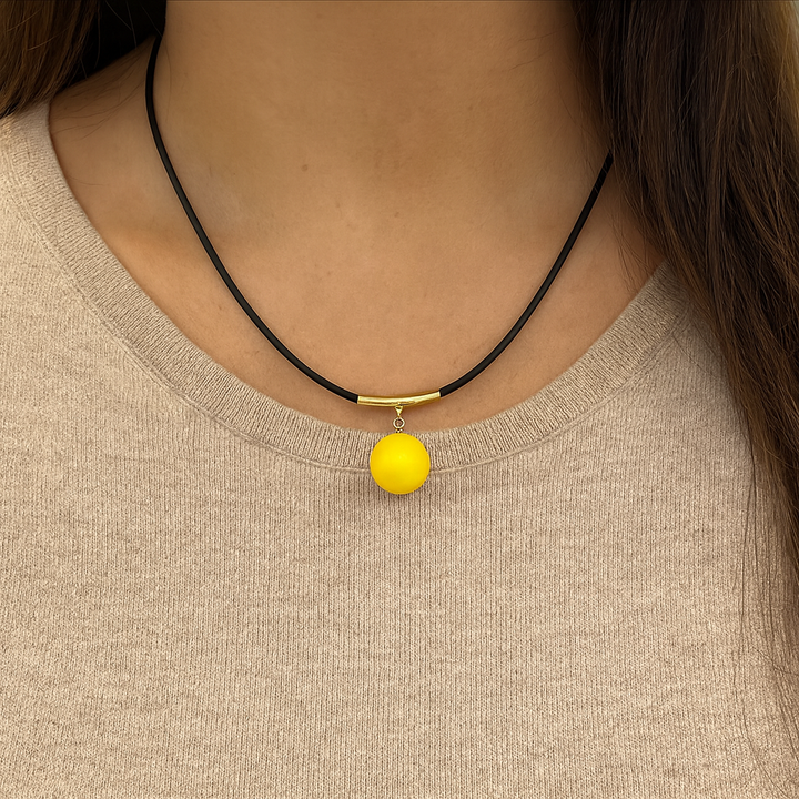 Baltic Amber Yellow On Black Cord Necklace