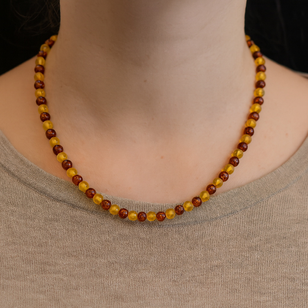 Baltic Amber Brown And Yellow Beaded Necklace