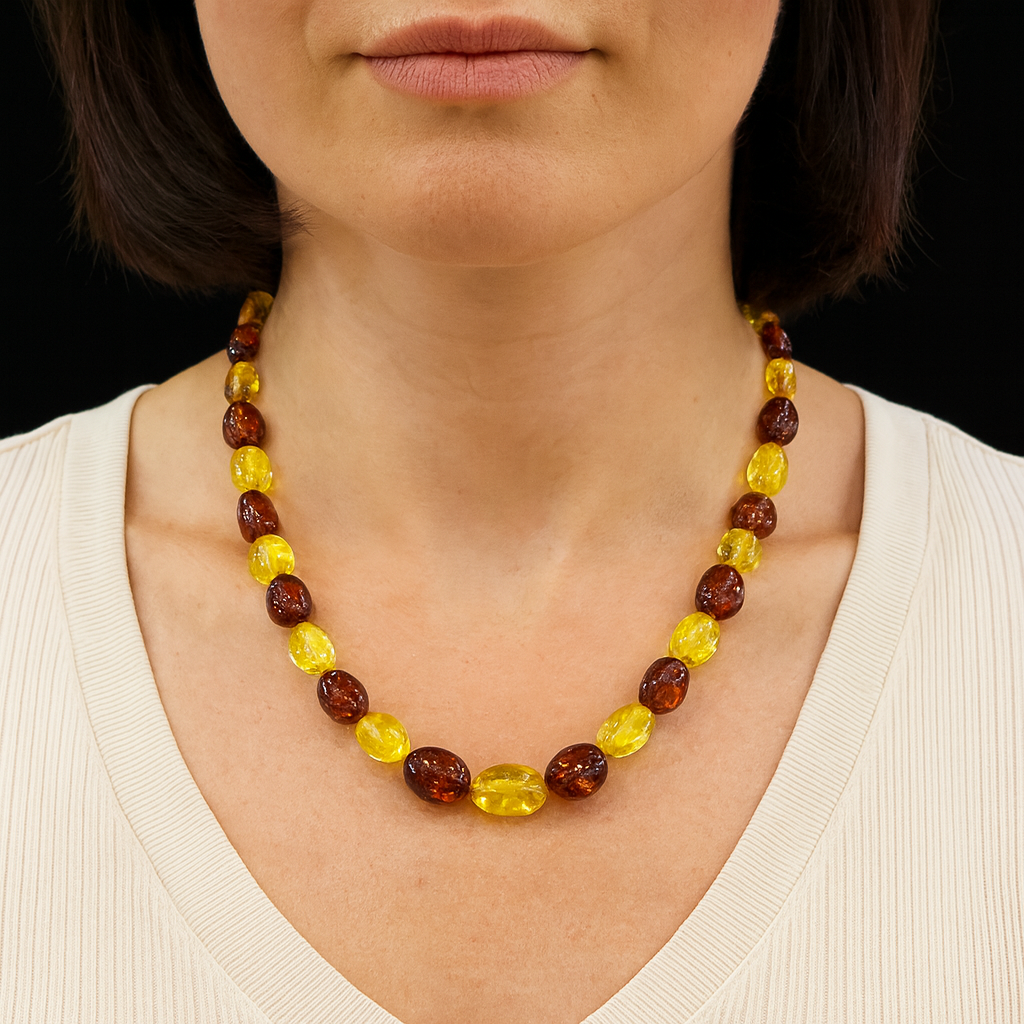 Baltic Amber Brown And Yellow Graduated Necklace
