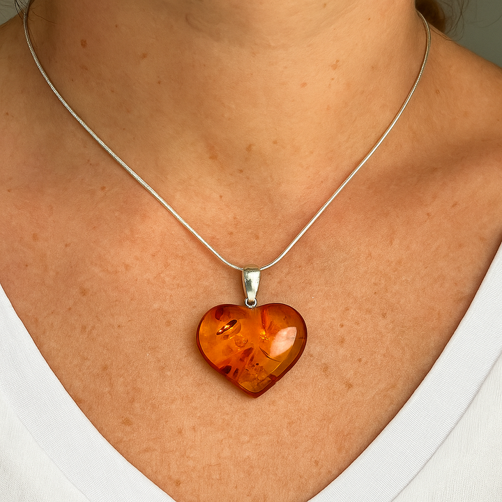 Sterling Silver Baltic Amber Heart Pendant